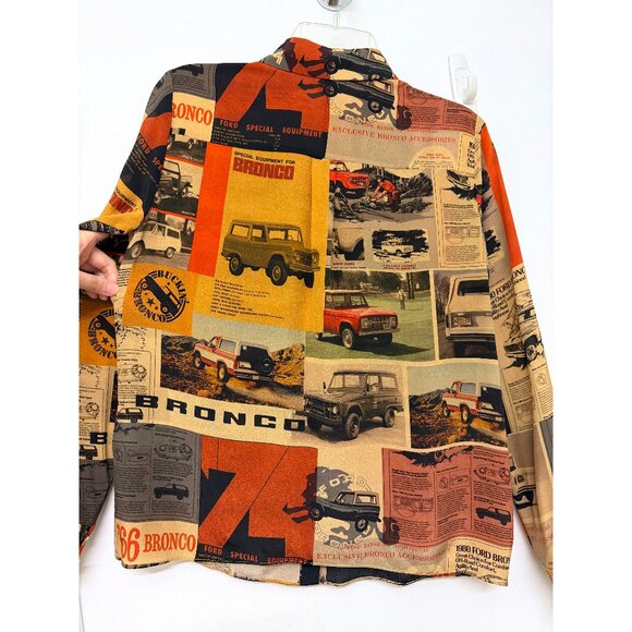 Alice + Olivia x Bronco Willa Shirt Blouse Car Horse Ford Print Orange Red S - Picture 11 of 14